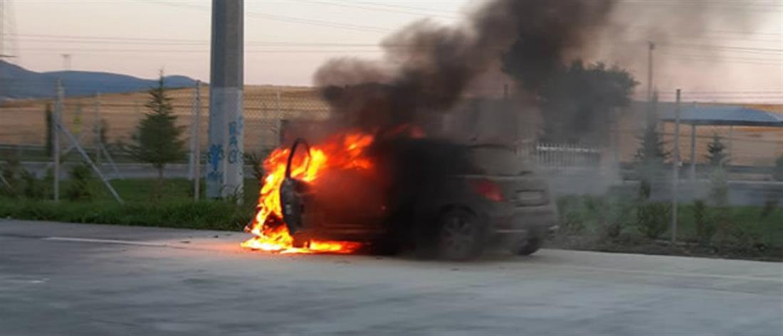 Στις φλόγες τυλίχθηκε αυτοκίνητο στα διόδια Μοσχοχωρίου (βίντεο)