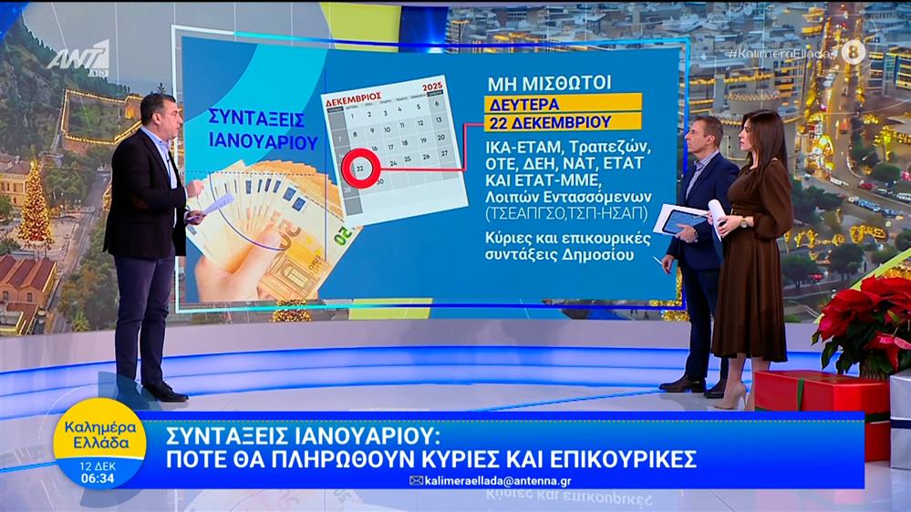 Συντάξεις Ιανουαρίου: Πότε θα πληρωθούν κύριες και επικουρικές – Καλημέρα Ελλάδα – 12/12/2025