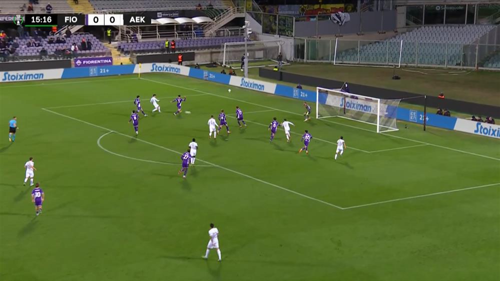Φιορεντίνα - ΑΕΚ | Ευκαιρία για την ΑΕΚ στο 15ο λεπτό με το σουτ του Πήλιου