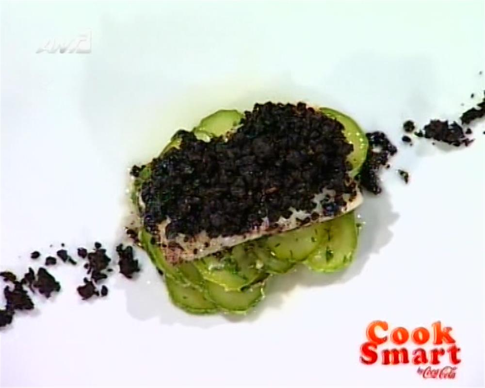 Φιλέτο μπακαλιάρου με κρούστα από μαύρες ελιές