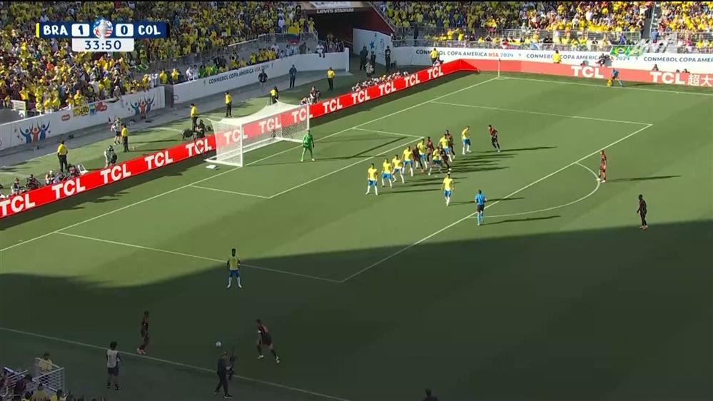 COPA AMERICA 2024 | Βραζιλία - Κολομβία | Ο Χάμες προσπαθεί να ξεγελάσει τον Άλισον από πολύ πλάγια θέση