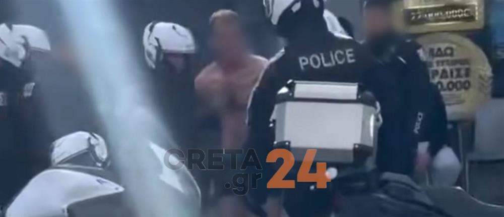 Ηράκλειο: Ημίγυμνος άνδρας προκάλεσε ζημιές σε σούπερ μάρκετ, βιτρίνες, αυτοκίνητα
