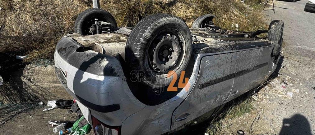 Τροχαίο ατύχημα στο Ηράκλειο: 23χρονος έχασε τον έλεγχο, τούμπαρε το αμάξι (εικόνες)