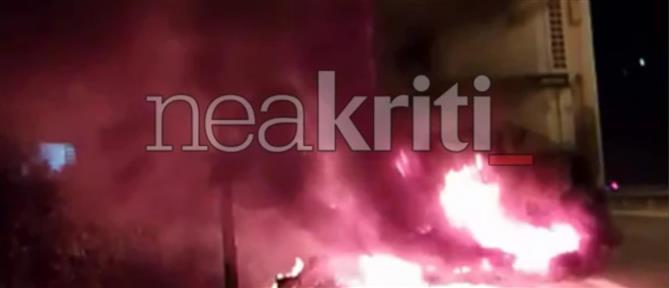 Ηράκλειο: Νταλίκα τυλίχθηκε στις φλόγες στον ΒΟΑΚ – Μεγάλη κινητοποίηση της Πυροσβεστικής (εικόνες)